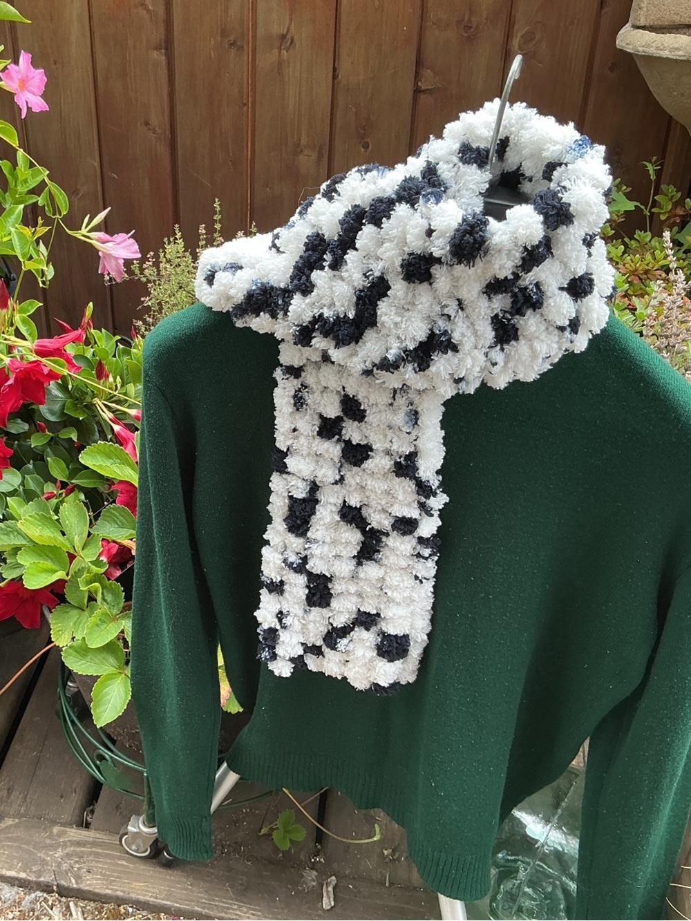 Cozy Black and White Pom Scarf - Women
